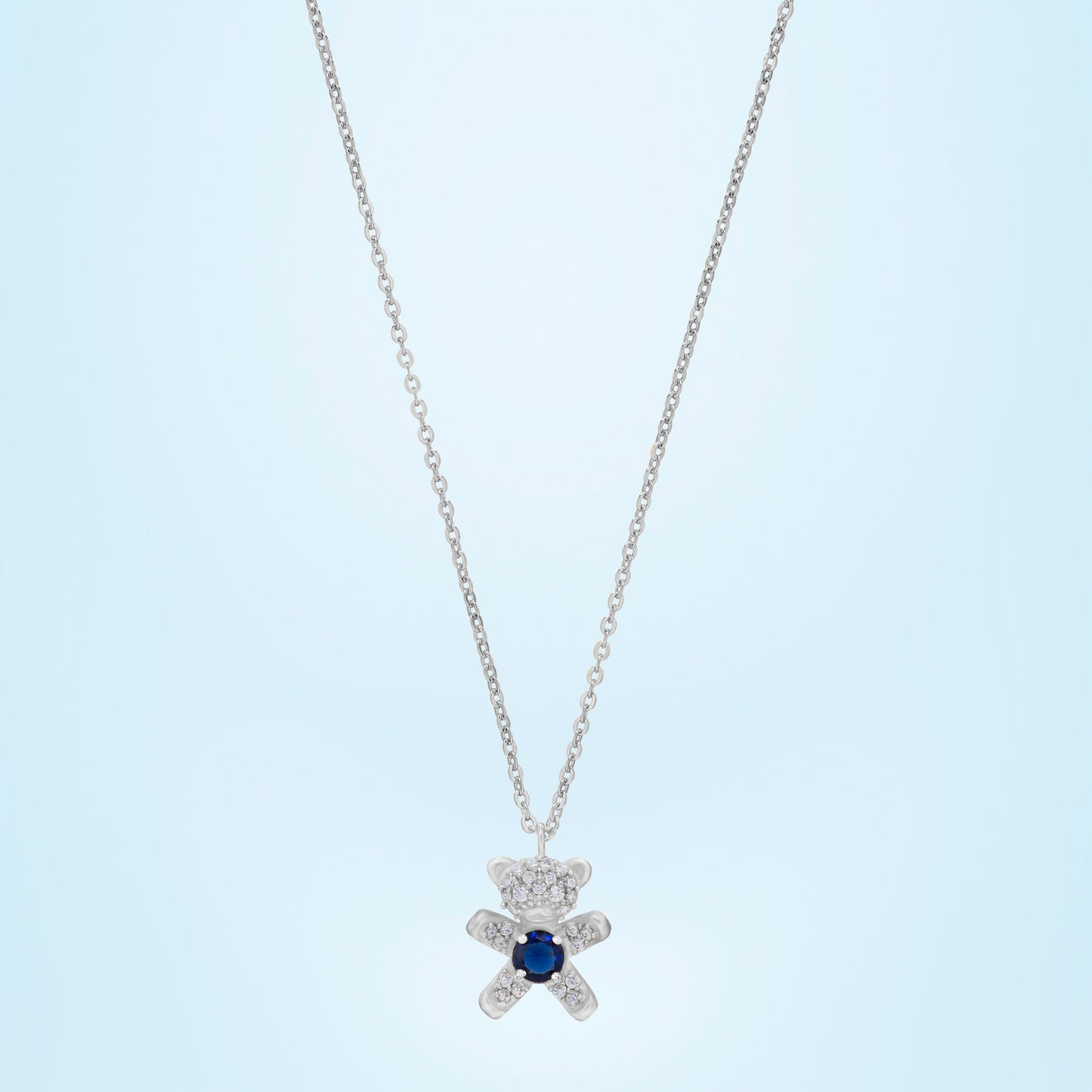 silver blue teddy love pendant