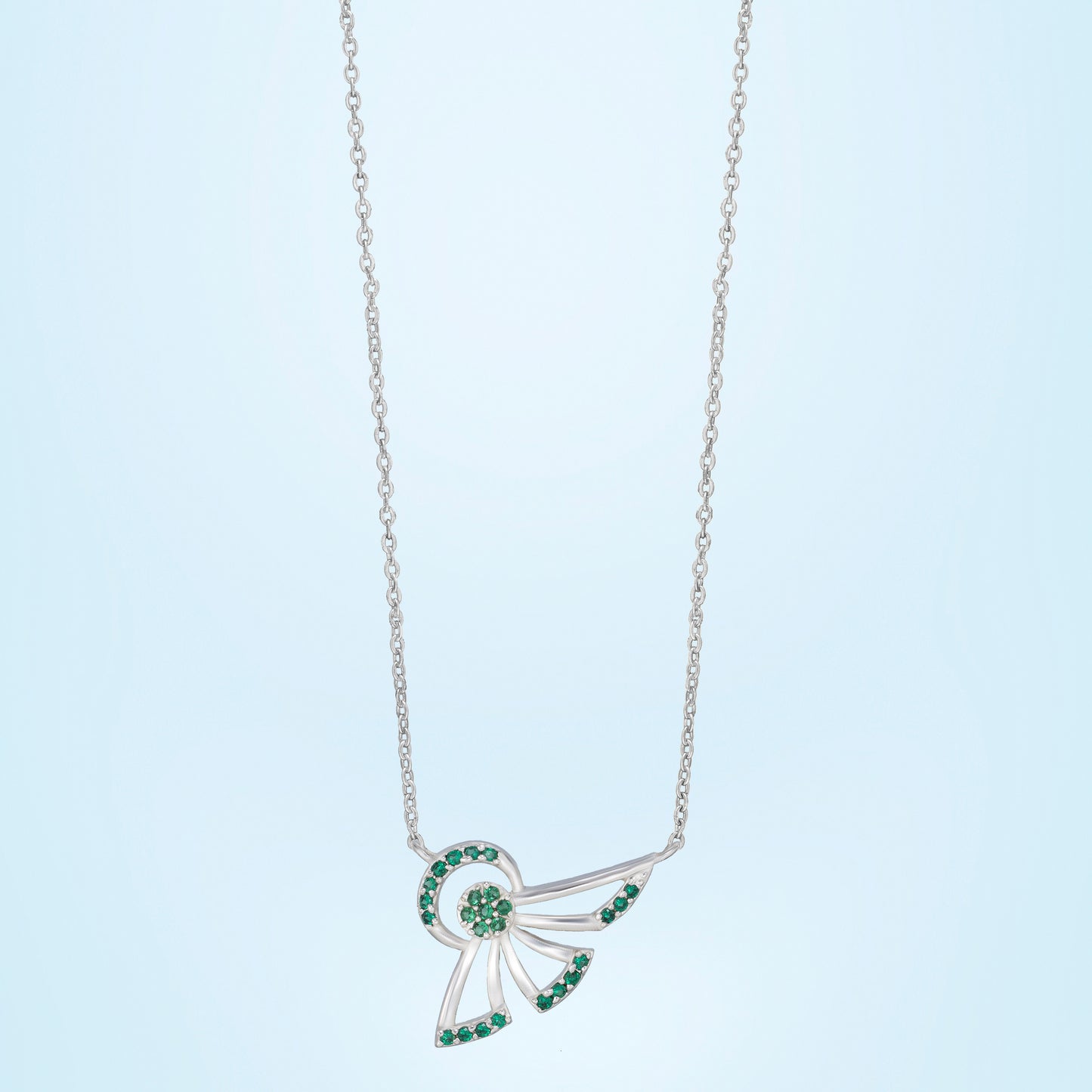 silver emerald green flight necklace