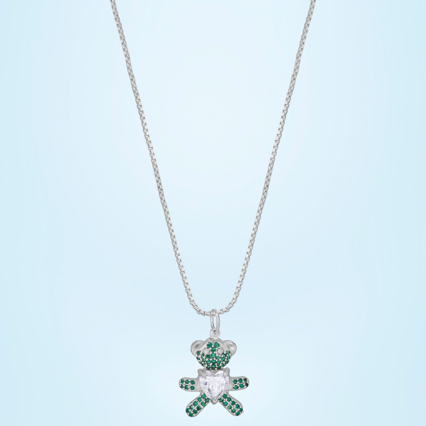 silver emerald teddy pendant