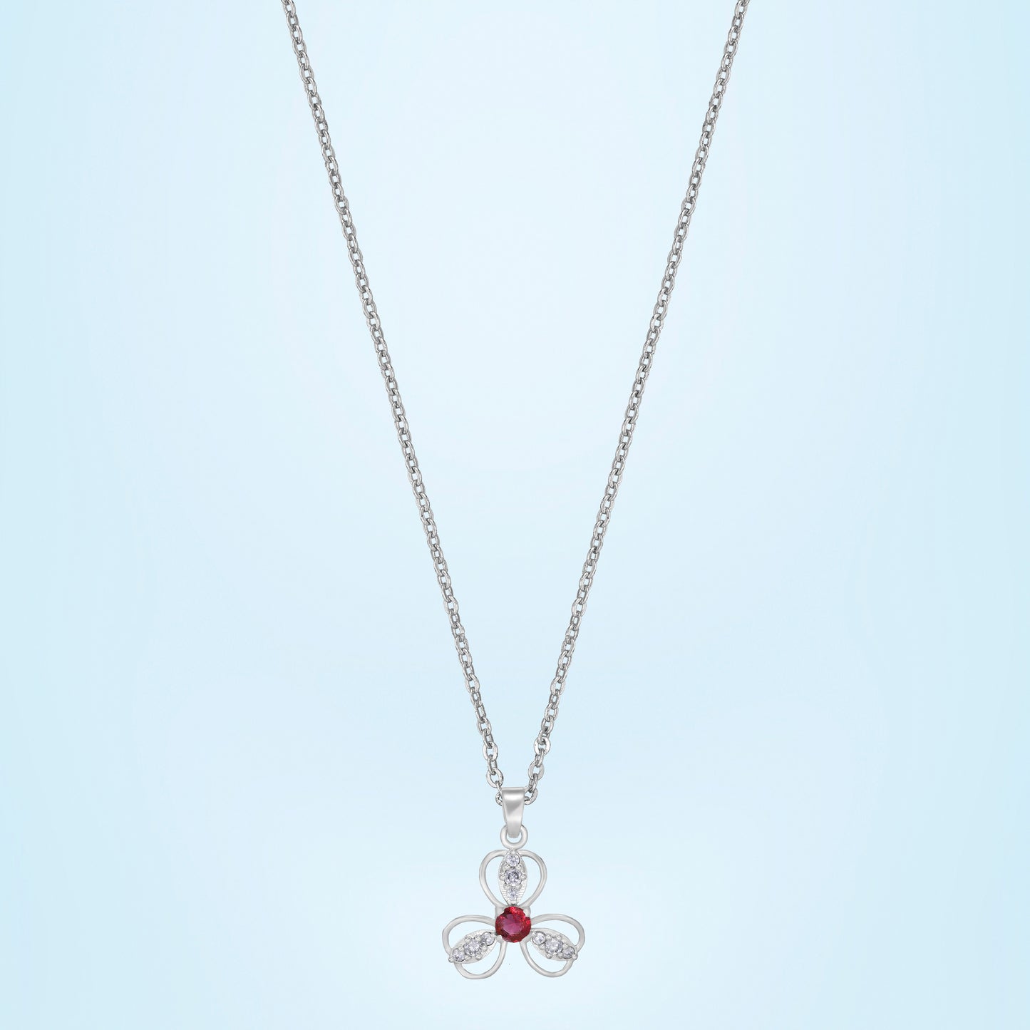 silver emerald red clover pendant