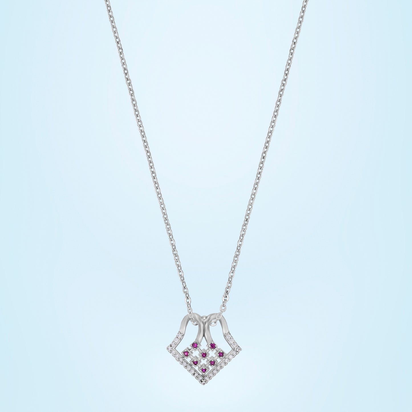 silver red celestial square pendant