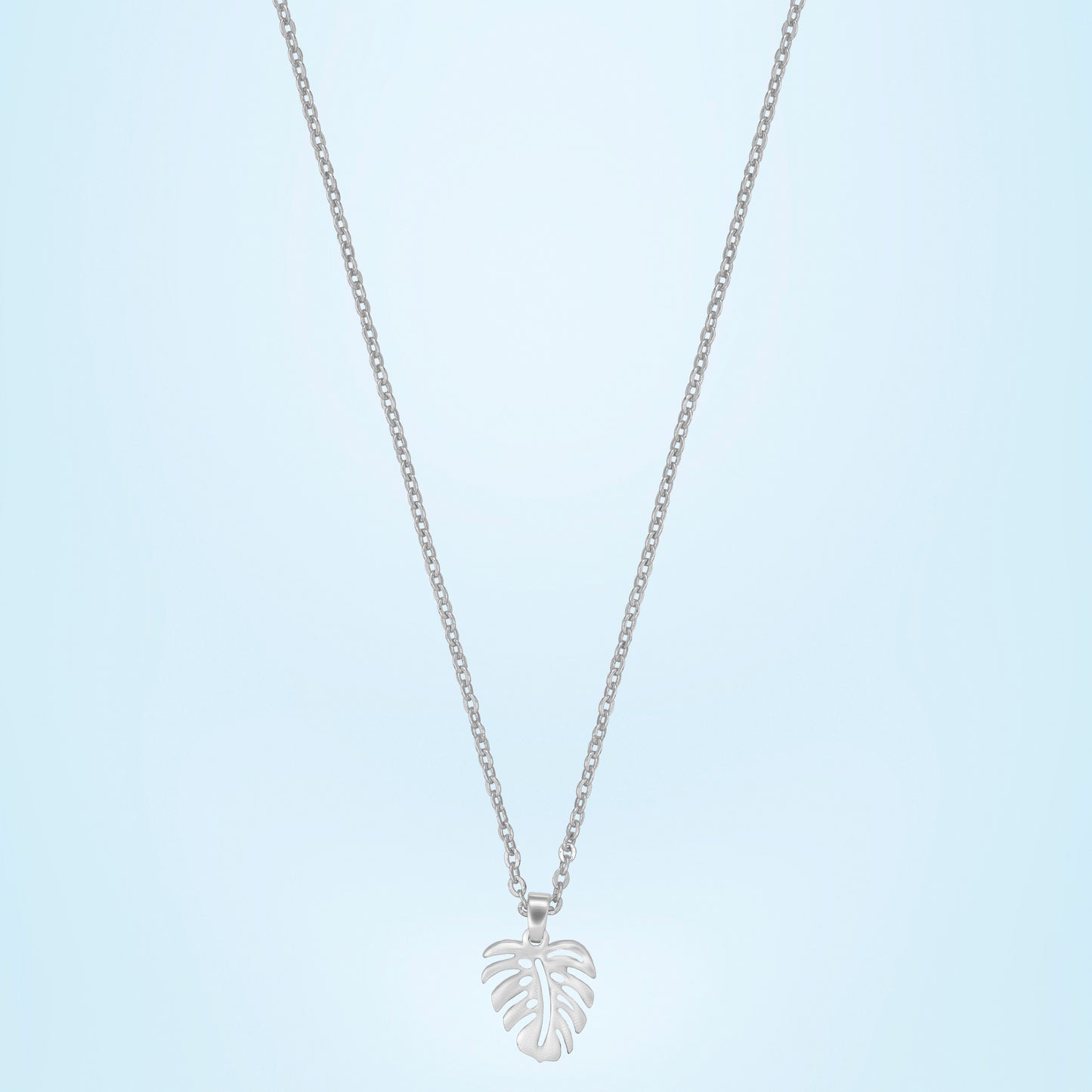 silver monstera leaf pendant