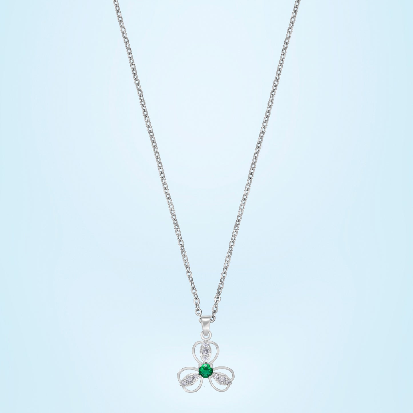 silver emerald clover pendant