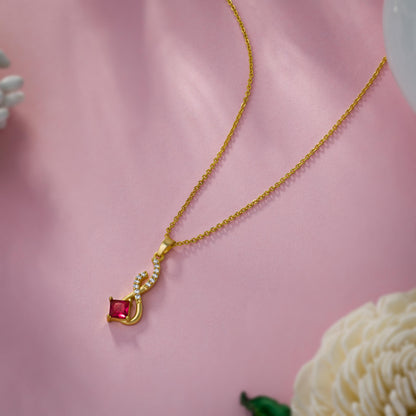 Golden Necklace with a Red Stone Pendant