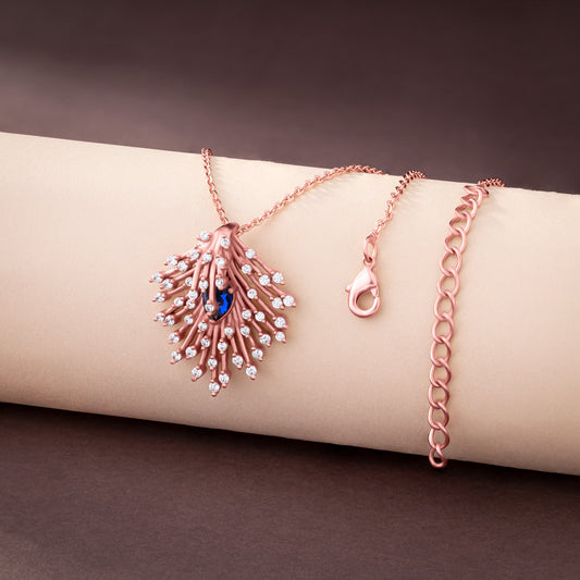 Rose Gold Necklace with a Blue Stone Pendant