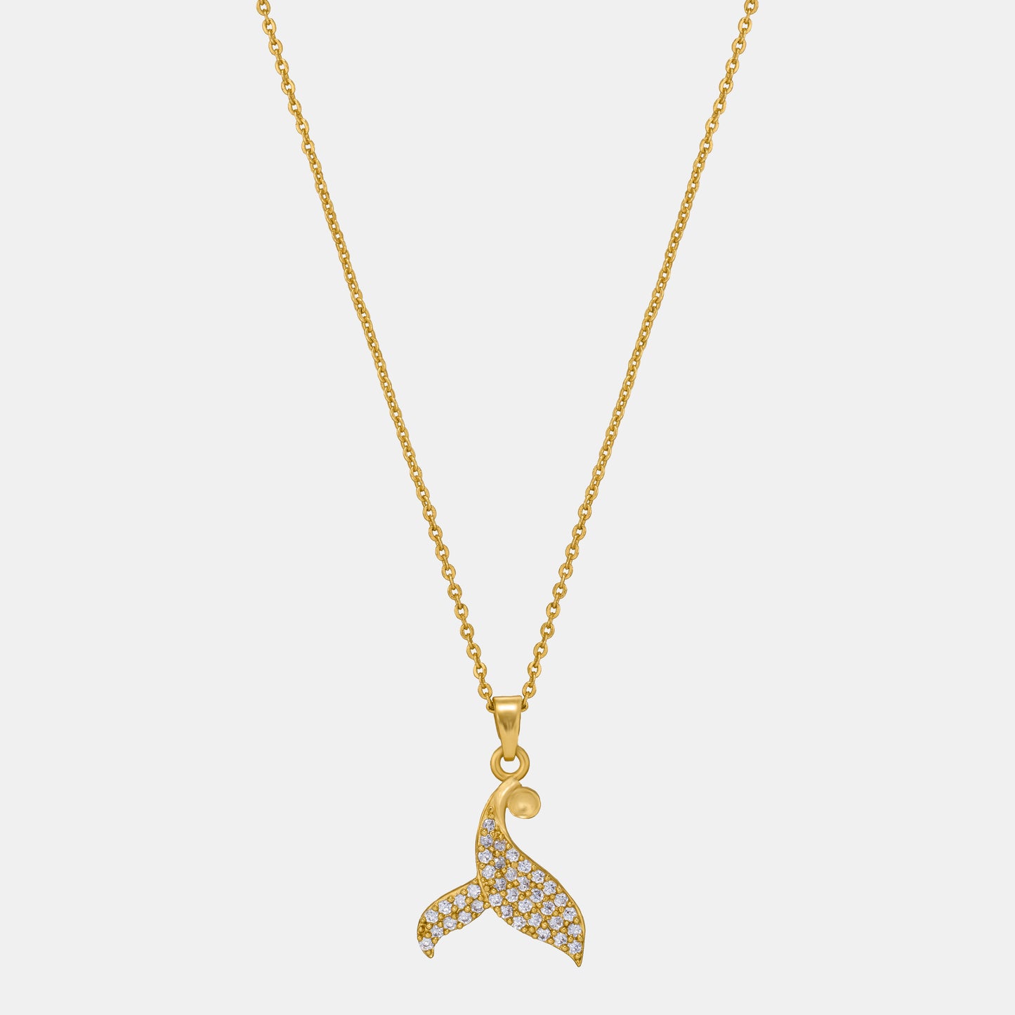 golden necklace with a diamond dolphin pendant