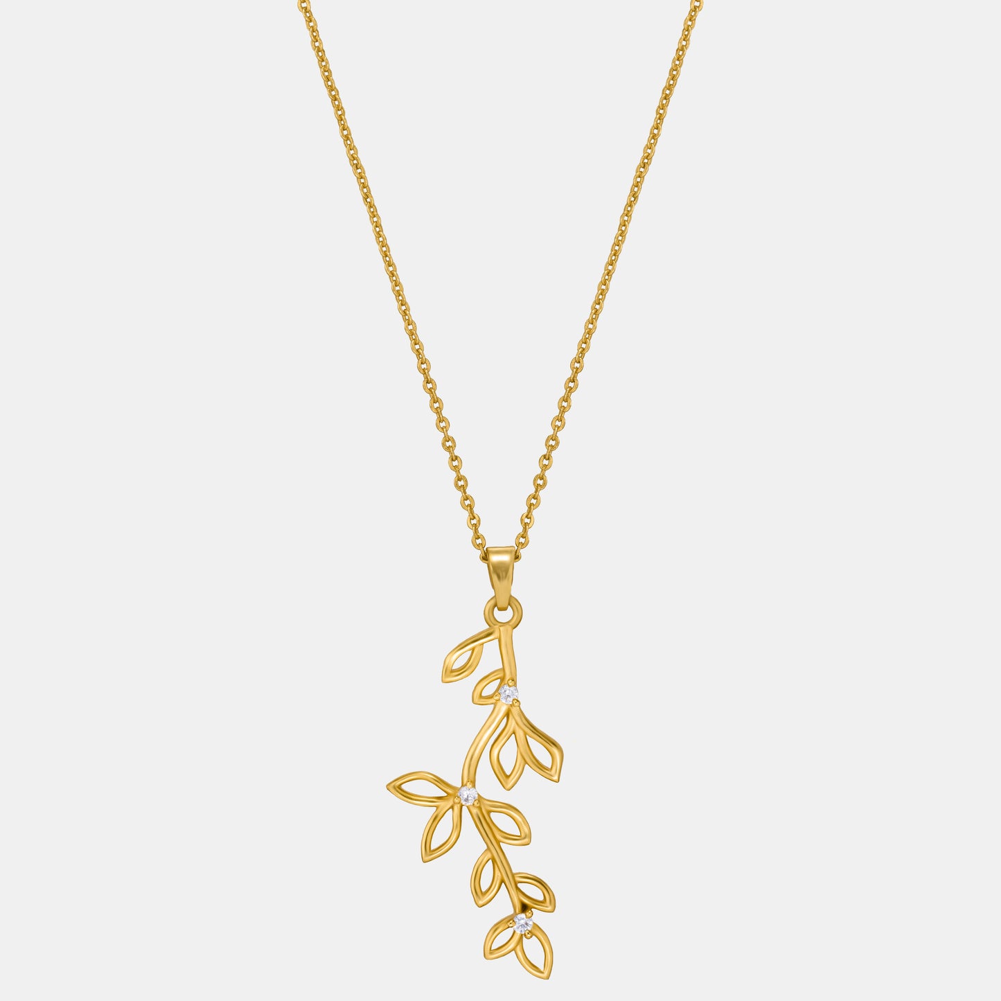 golden necklace with a leaf design on it