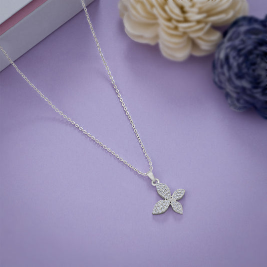 Silver Necklace with a Diamond Butterfly Pendant