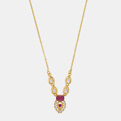 Golden Necklace with a Ruby Stone and Diamonds