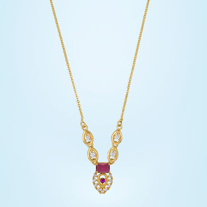 Golden Necklace with a Ruby Stone and Diamonds