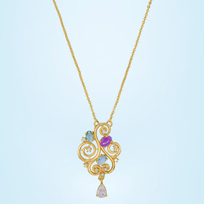 Golden Necklace with a Purple Stone and a White Diamond