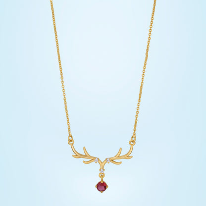 The Golden Deer Necklace with a Stone