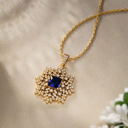 Beautiful Golden Necklace with a Captivating Stone Pendant