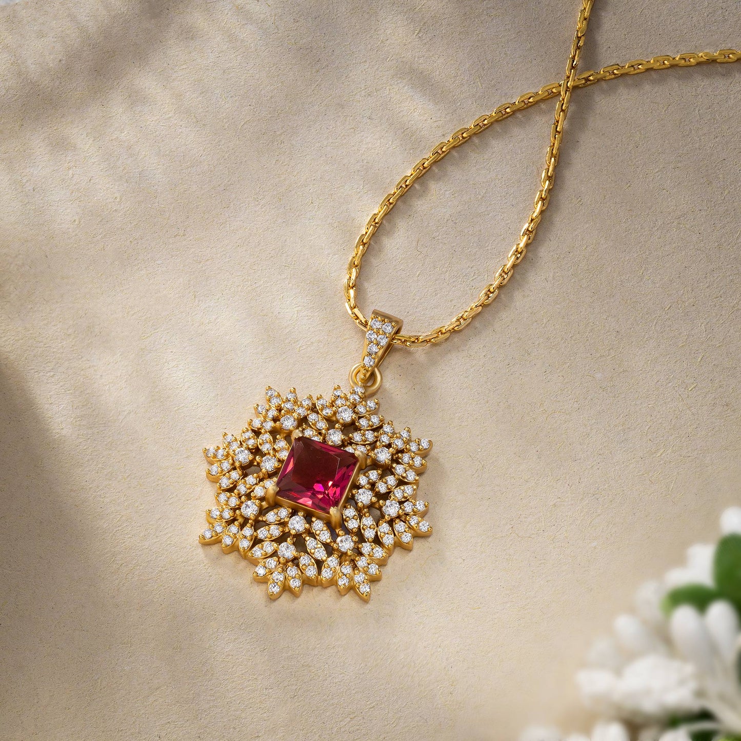 beautiful golden necklace with a captivating stone pendant