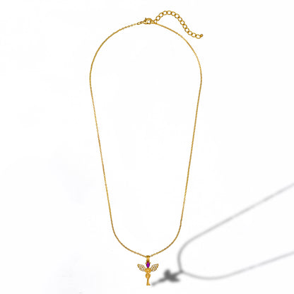 Golden Necklace with a Purple Stone Angel