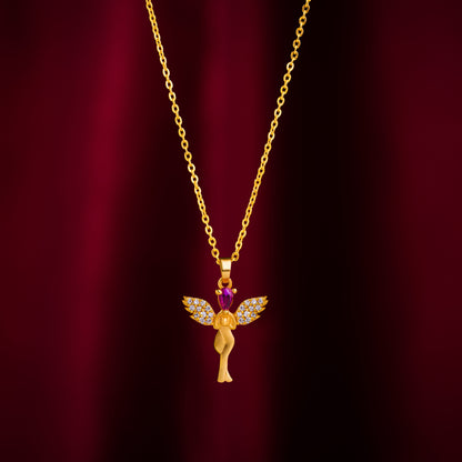 Golden Necklace with a Purple Stone Angel