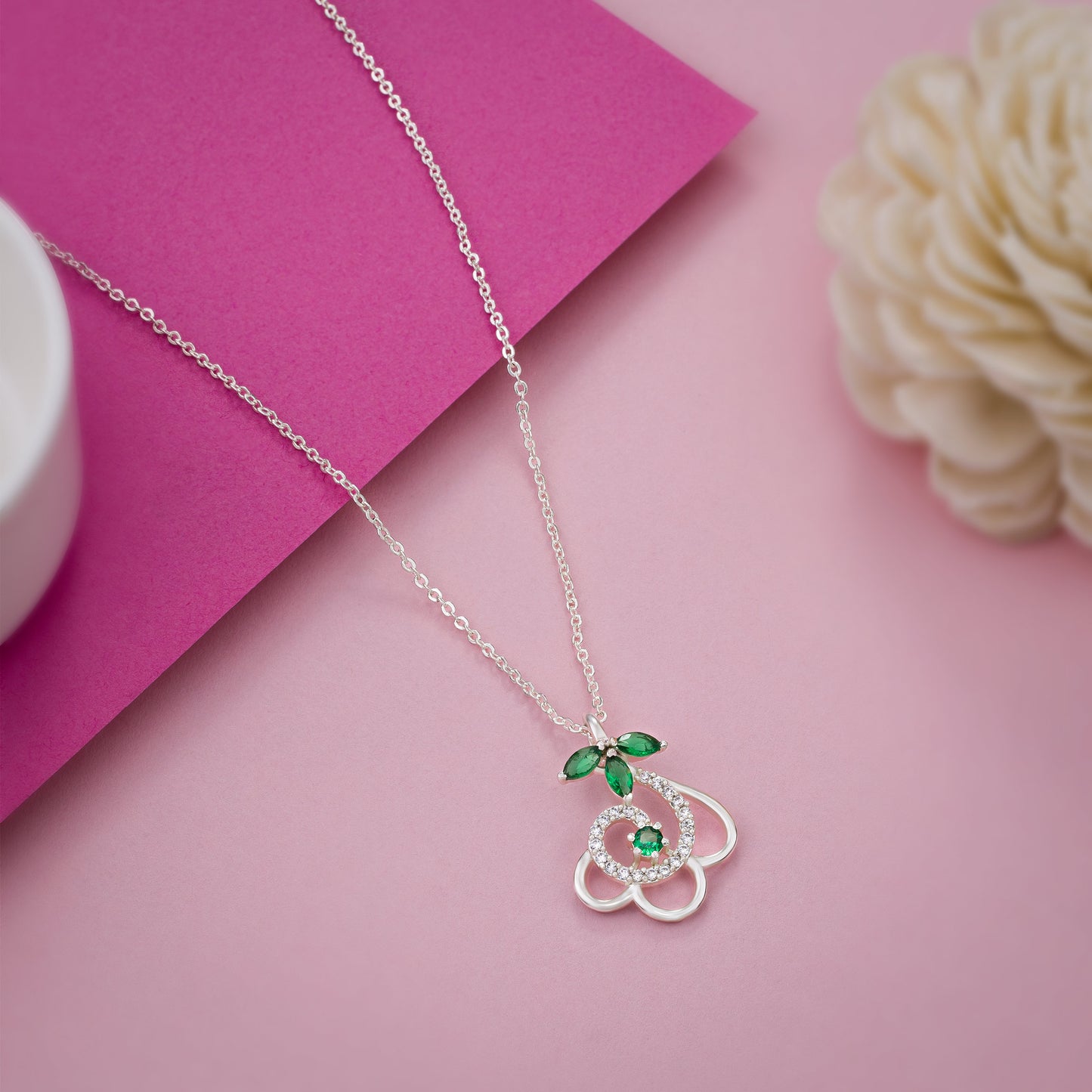 silver green luminous heart necklace