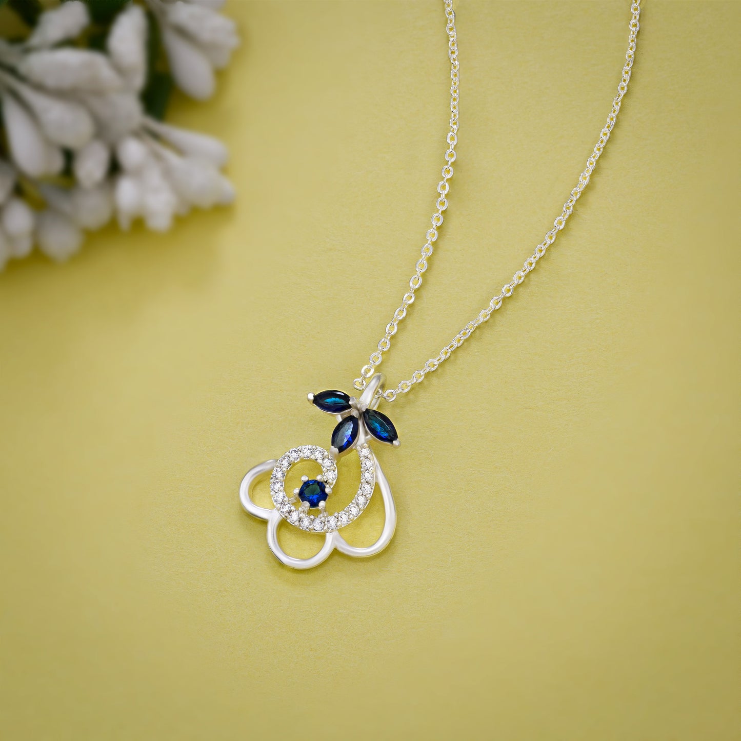 silver blue luminous heart necklace