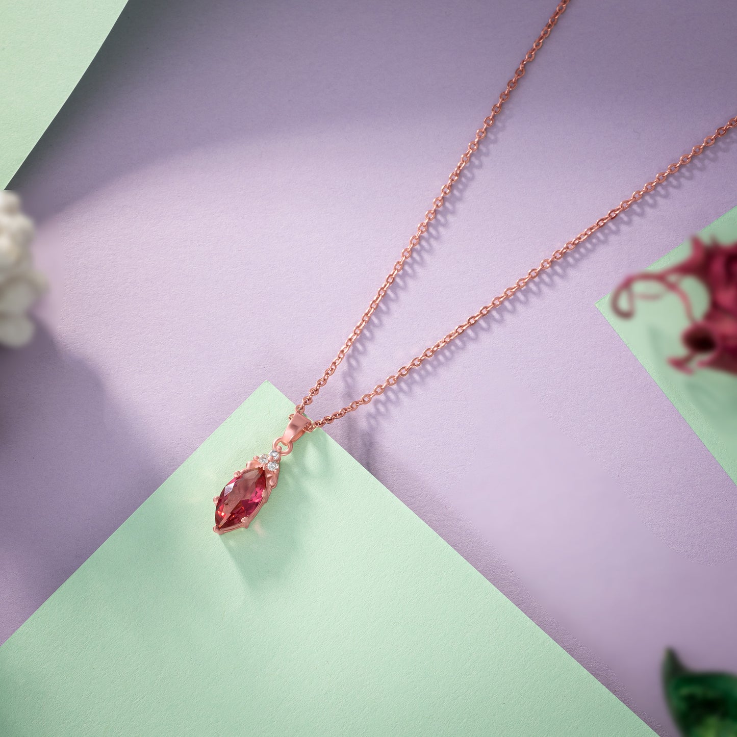 rose cut ruby stone pendant with a diamond accent