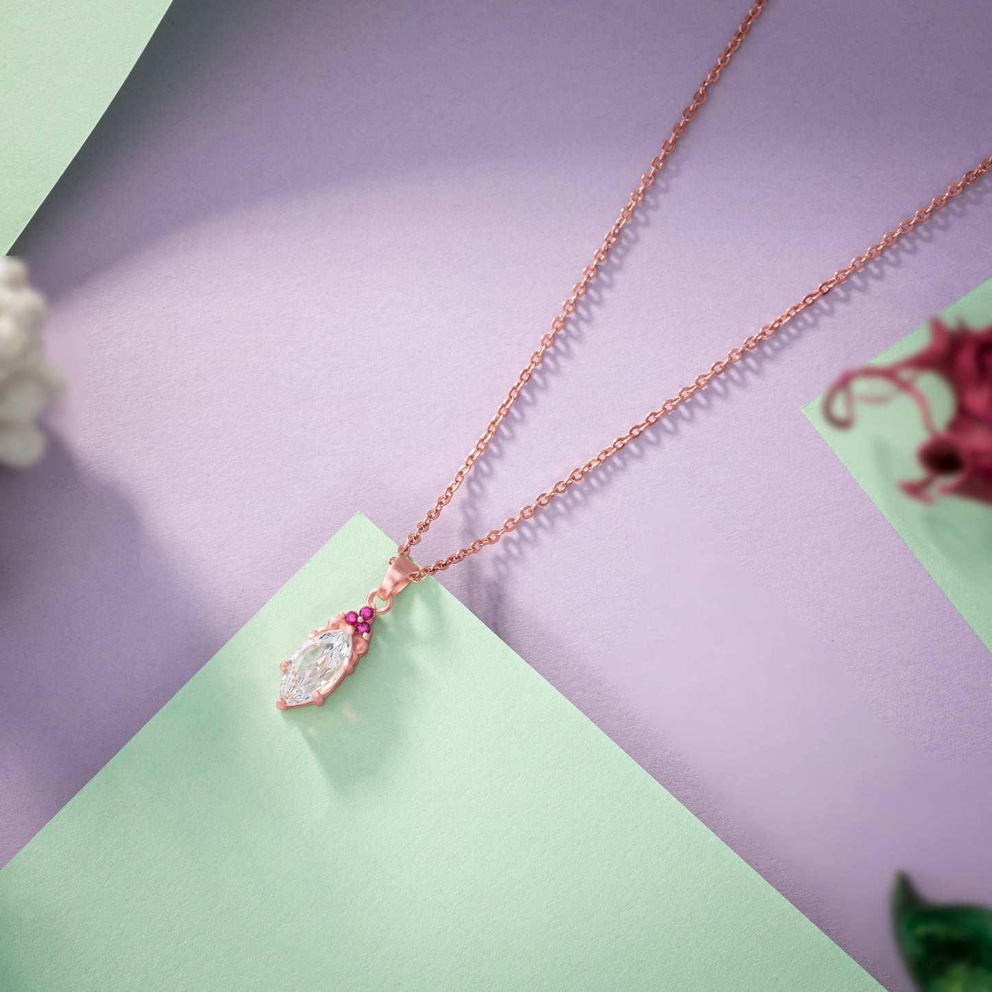 rose cut ruby stone pendant with a diamond accent