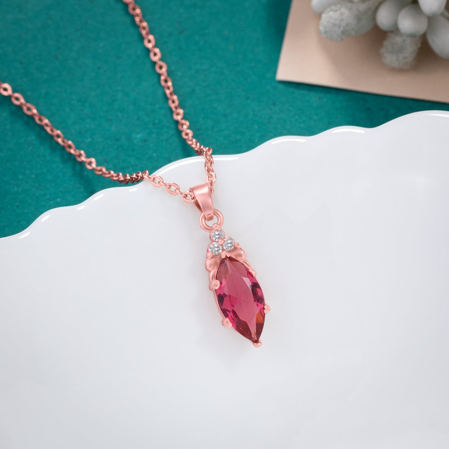 rose cut ruby stone pendant with a diamond accent