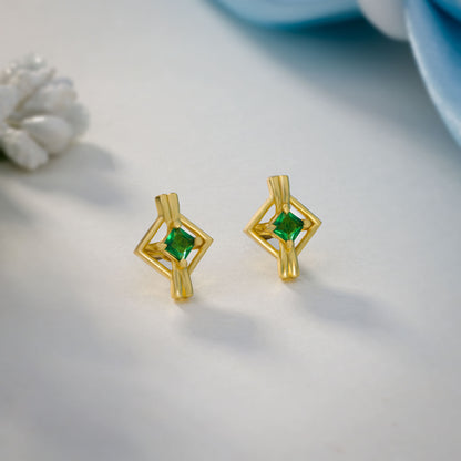 Pair of Golden Earrings with a Diamond