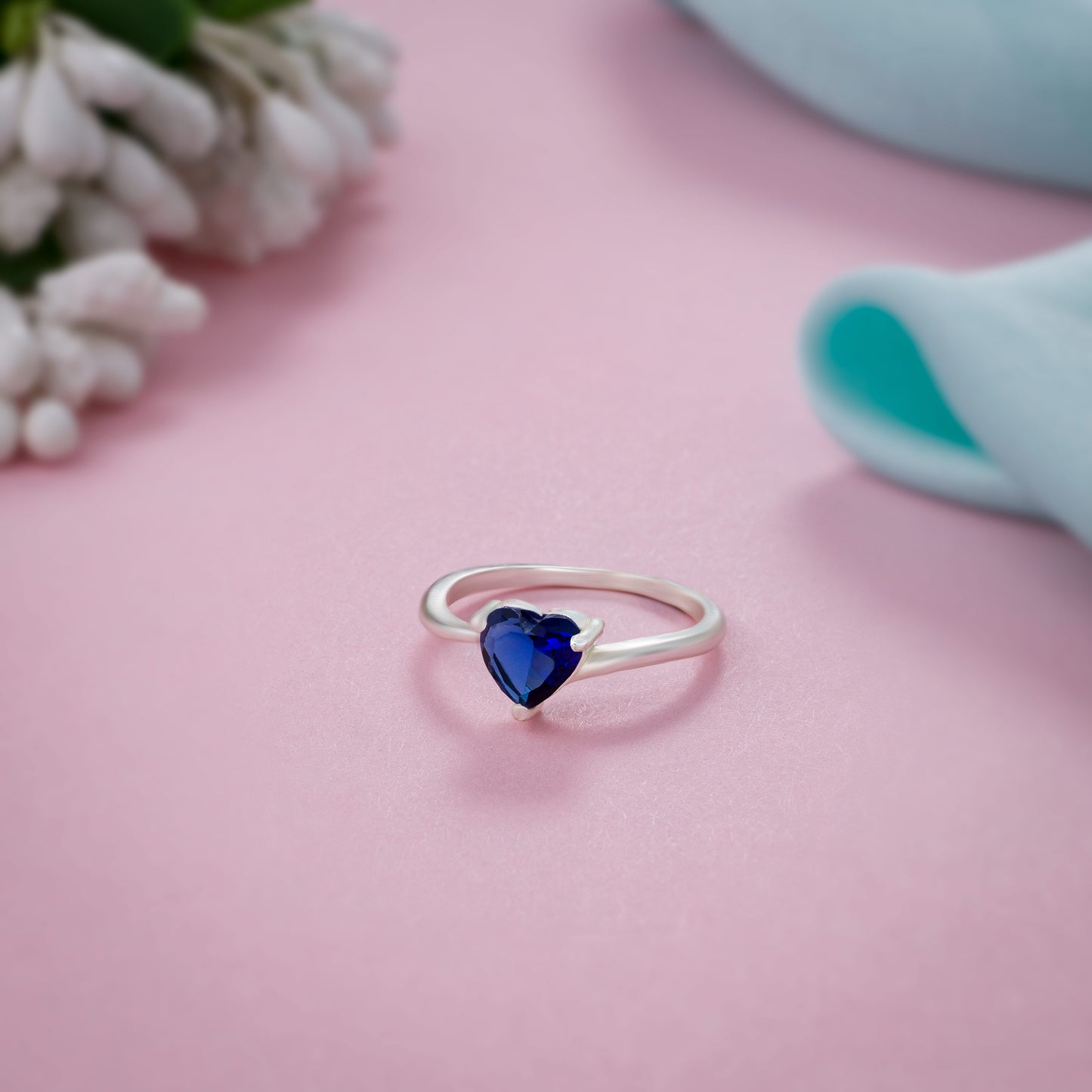 silver blue heart ring