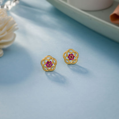 Golden Earrings with Intricate Flower