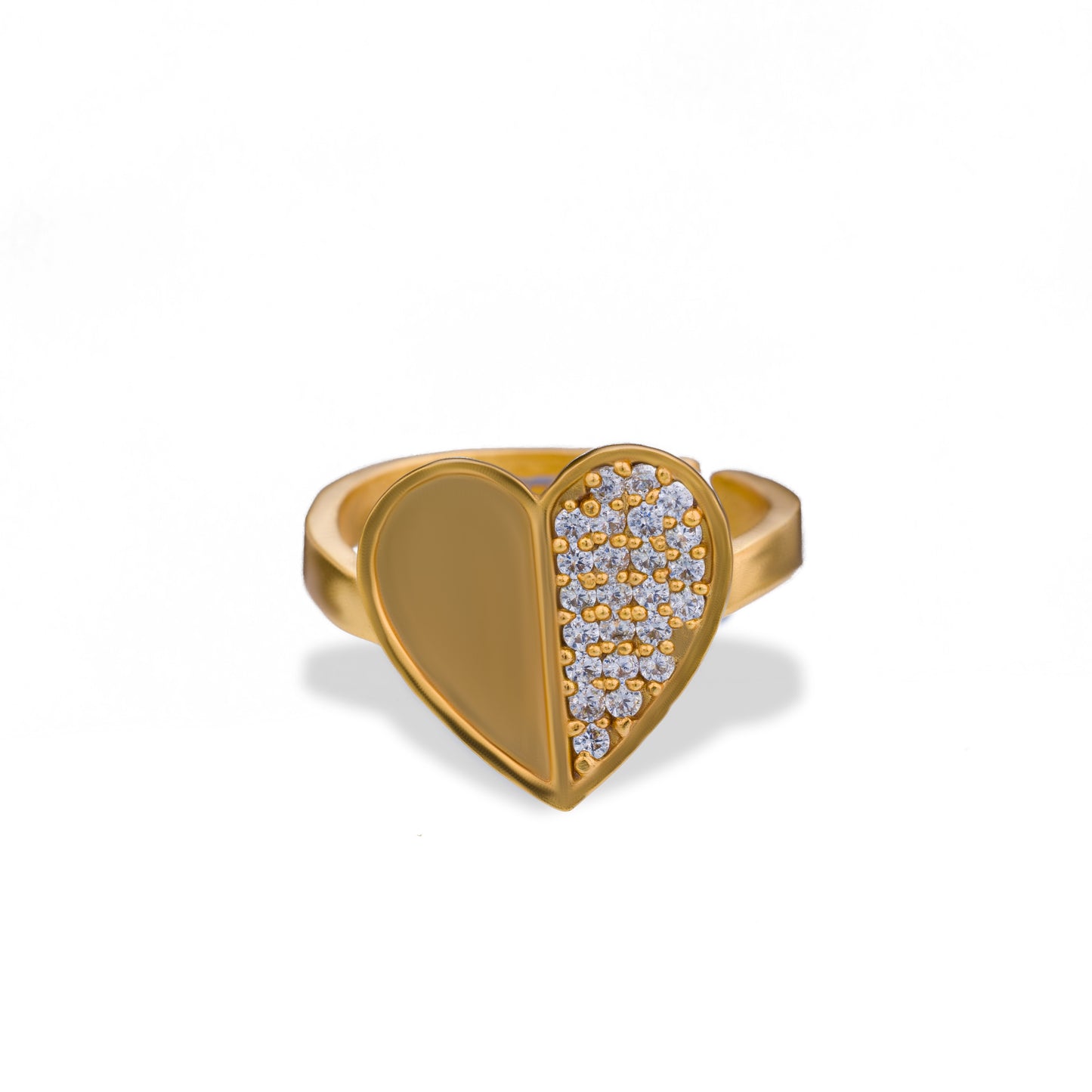 golden ring with a heart diamonds