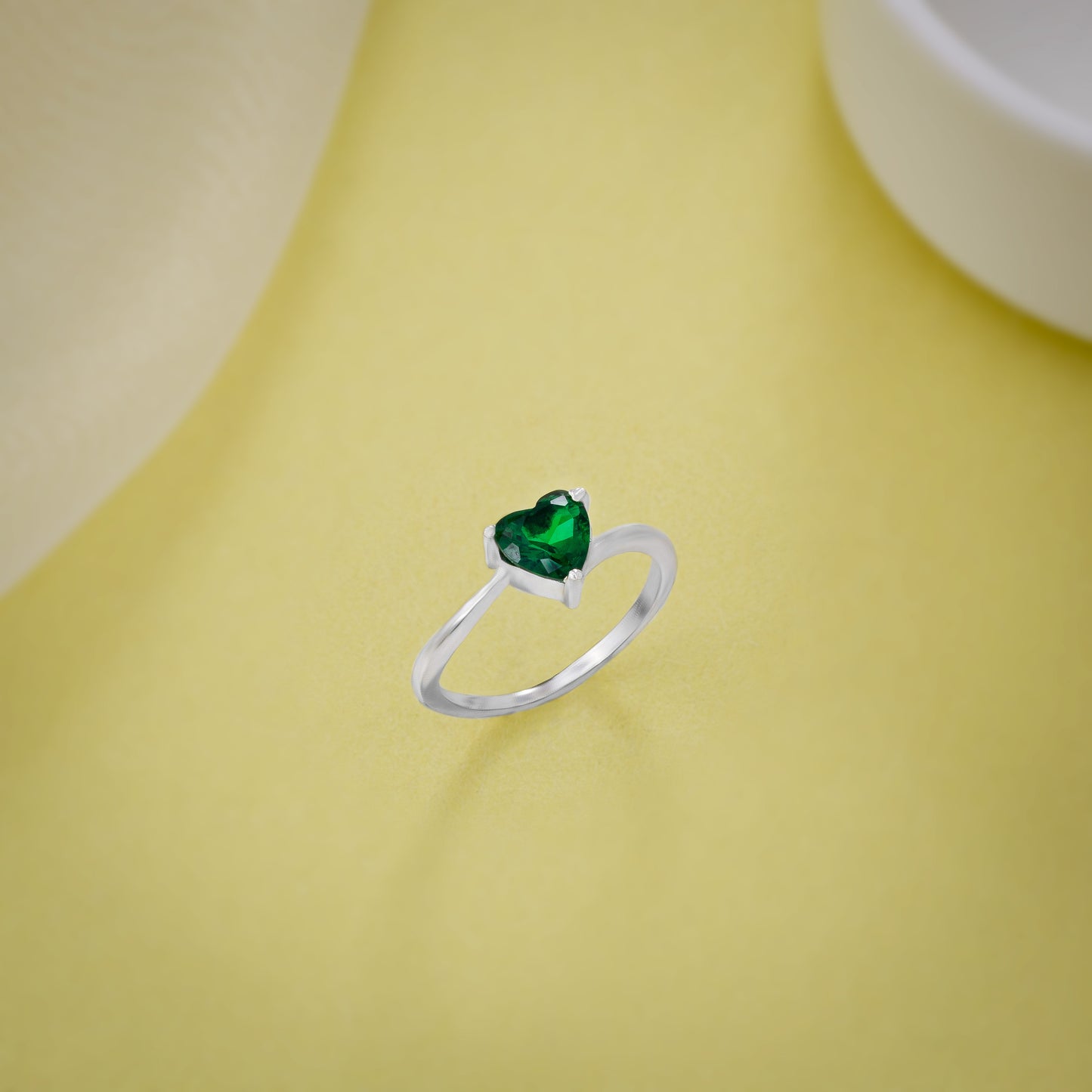 silver green heart ring