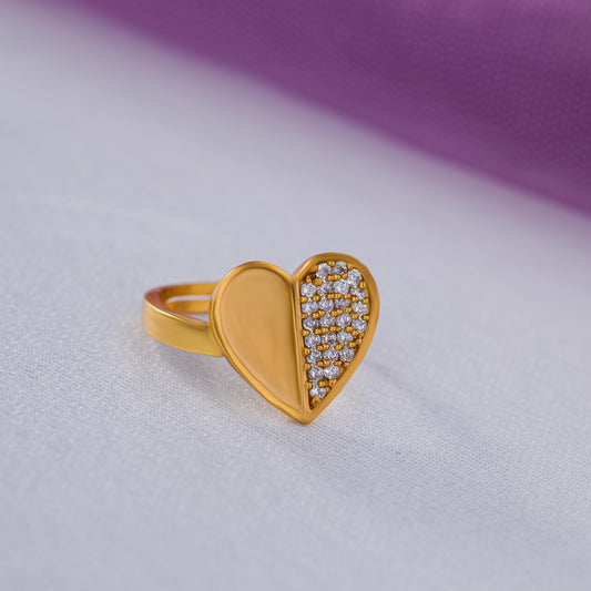 Golden Ring with a Heart Diamonds