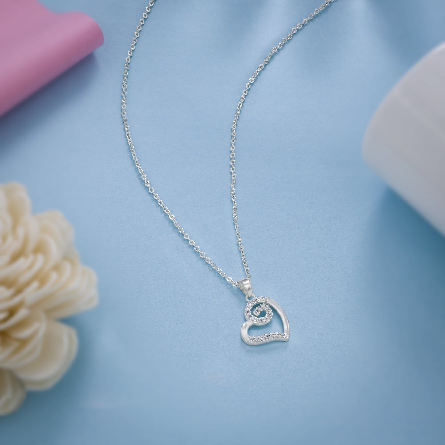 silver heart pendant with diamonds