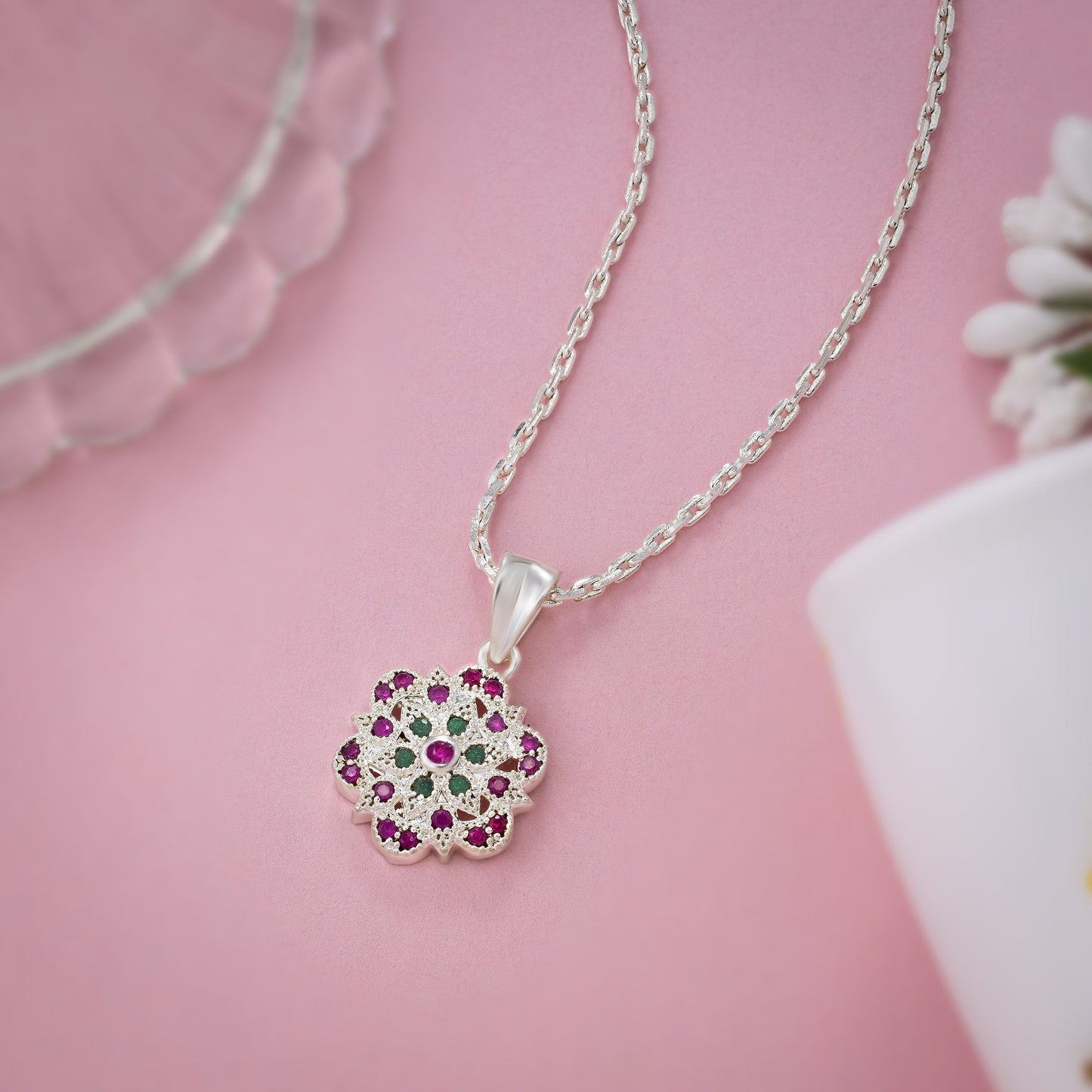 shine with this stunning diamond flower pendant