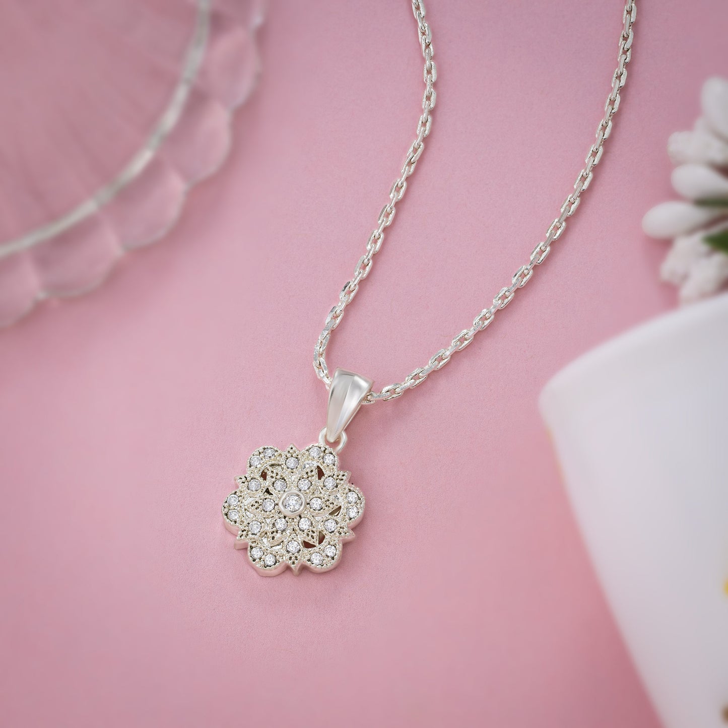 shine with this stunning diamond flower pendant