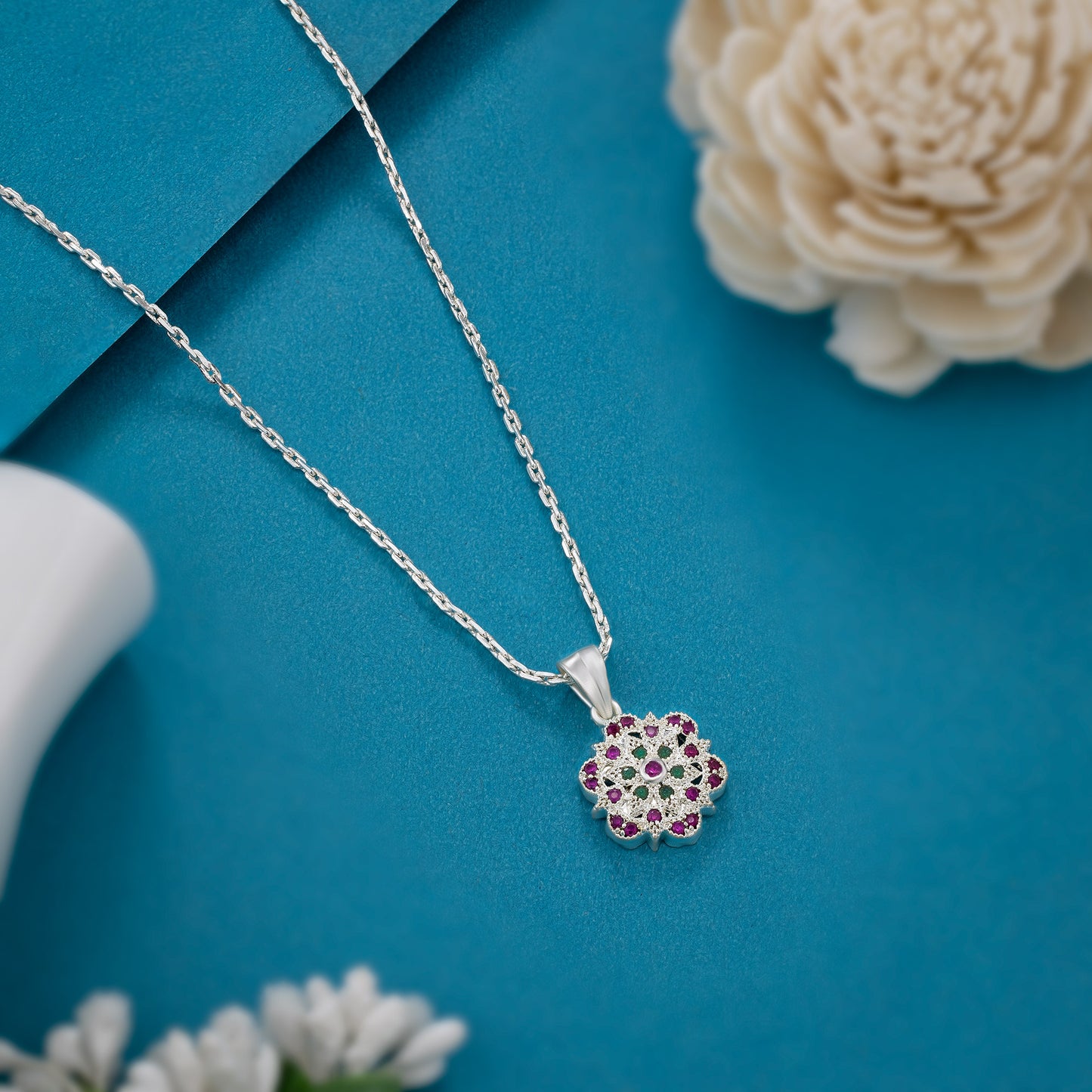 shine with this stunning diamond flower pendant