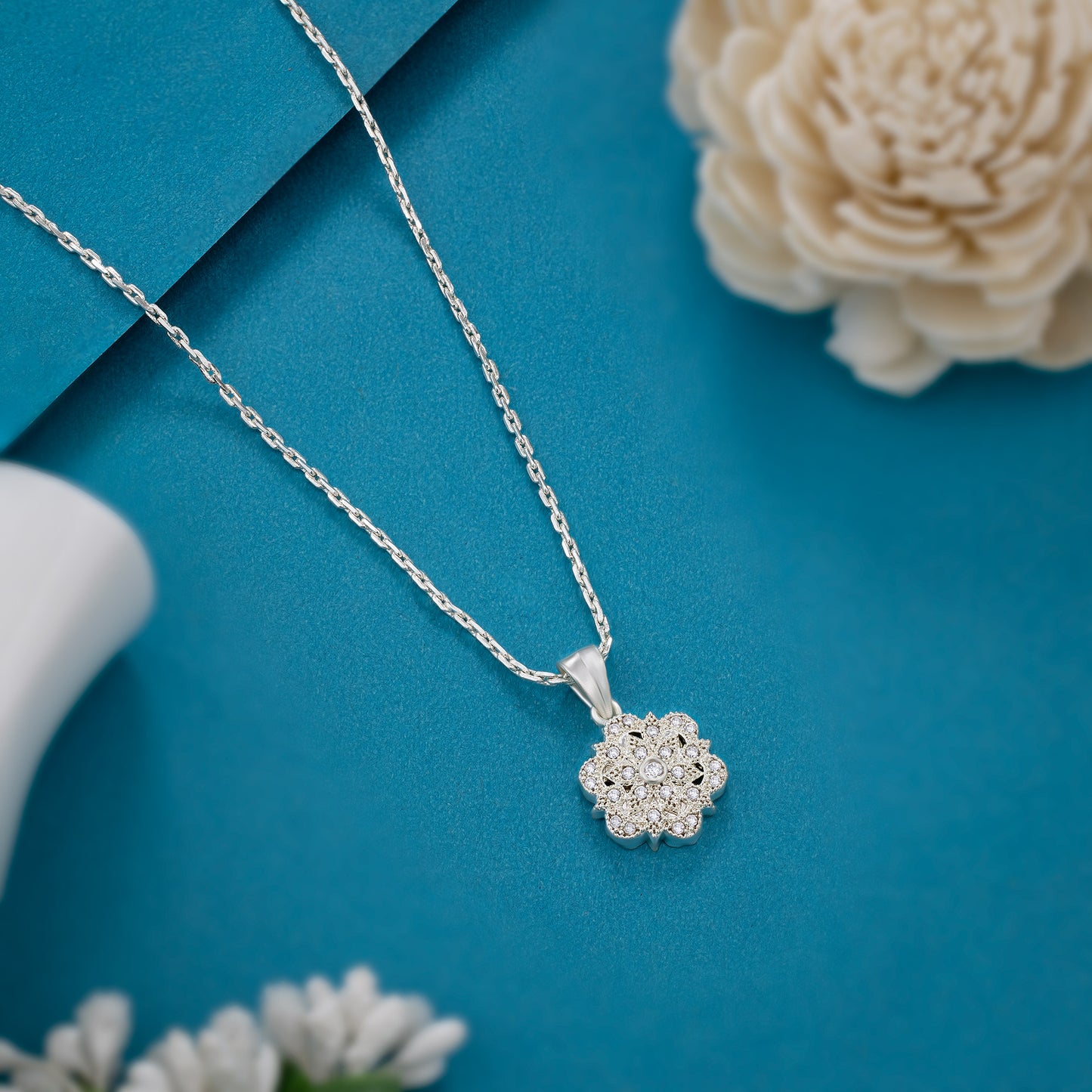 shine with this stunning diamond flower pendant