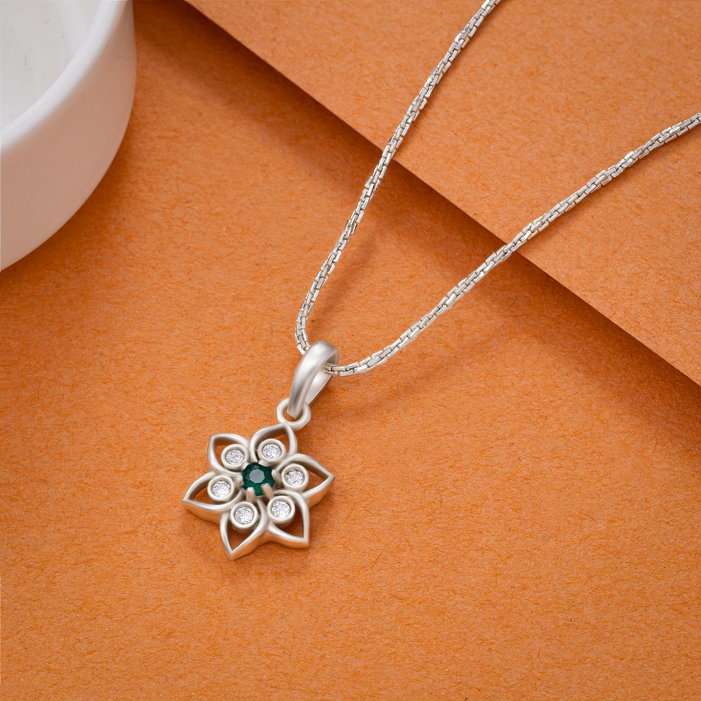 silver celestial green blossom pendant