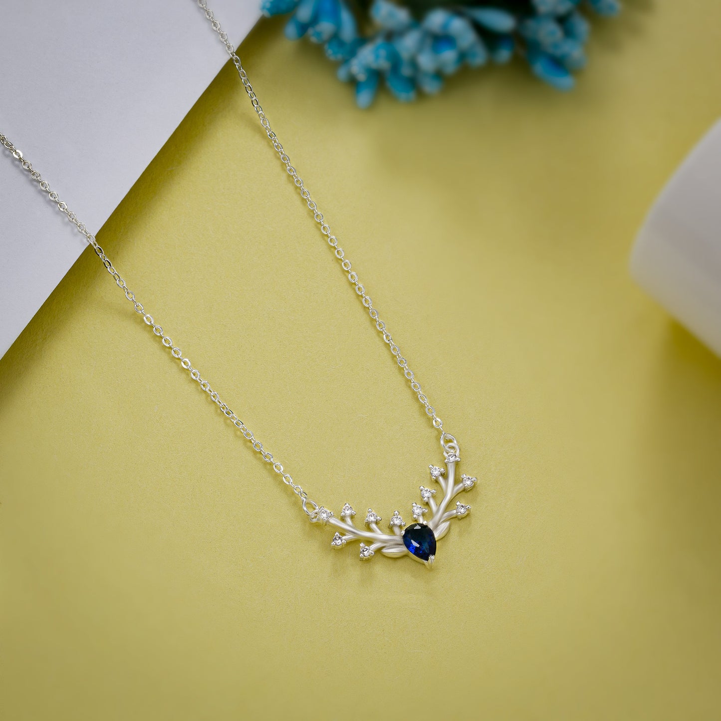 silver blue branch of grace necklace