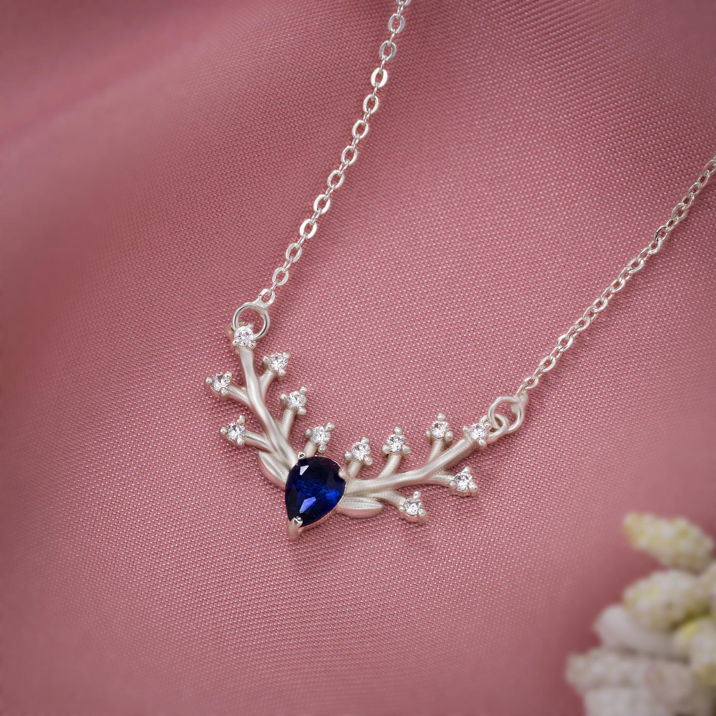 silver blue branch of grace necklace