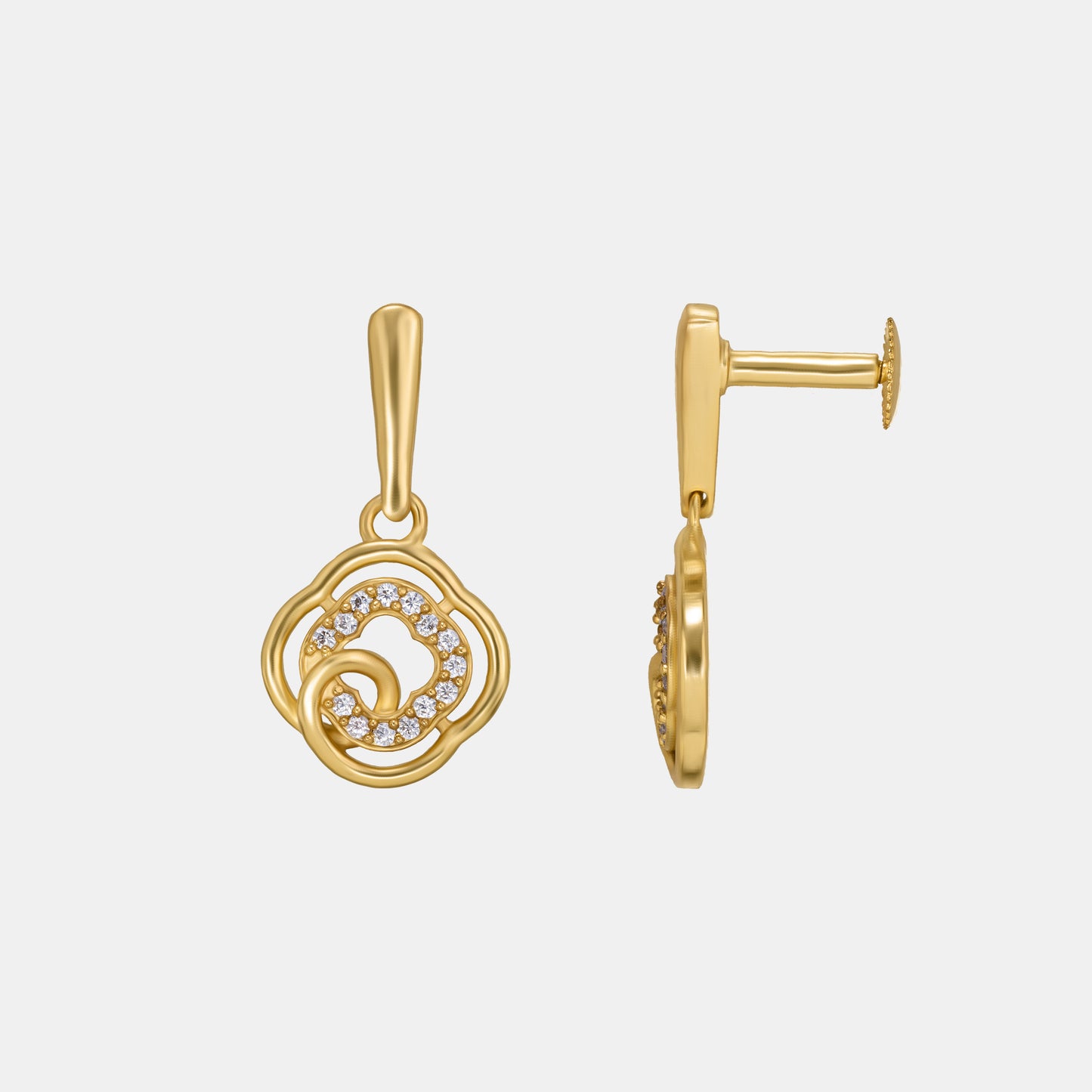 golden earrings with white diamonds