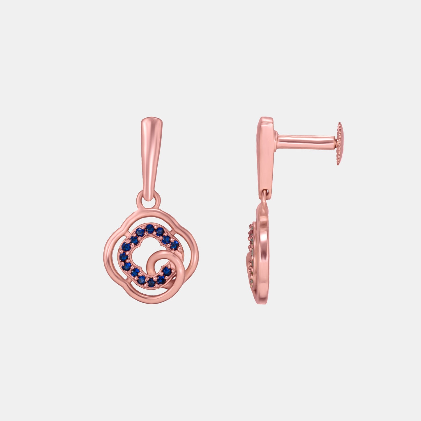 rose gold earrings with blue diamonds