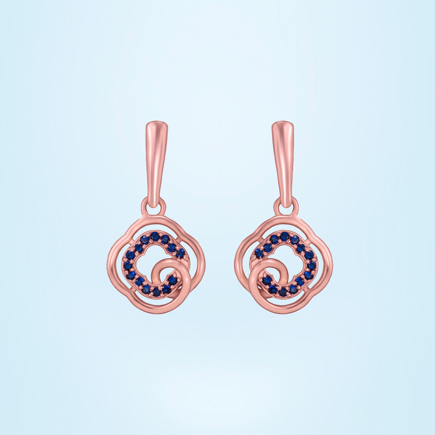 rose gold earrings with blue diamonds