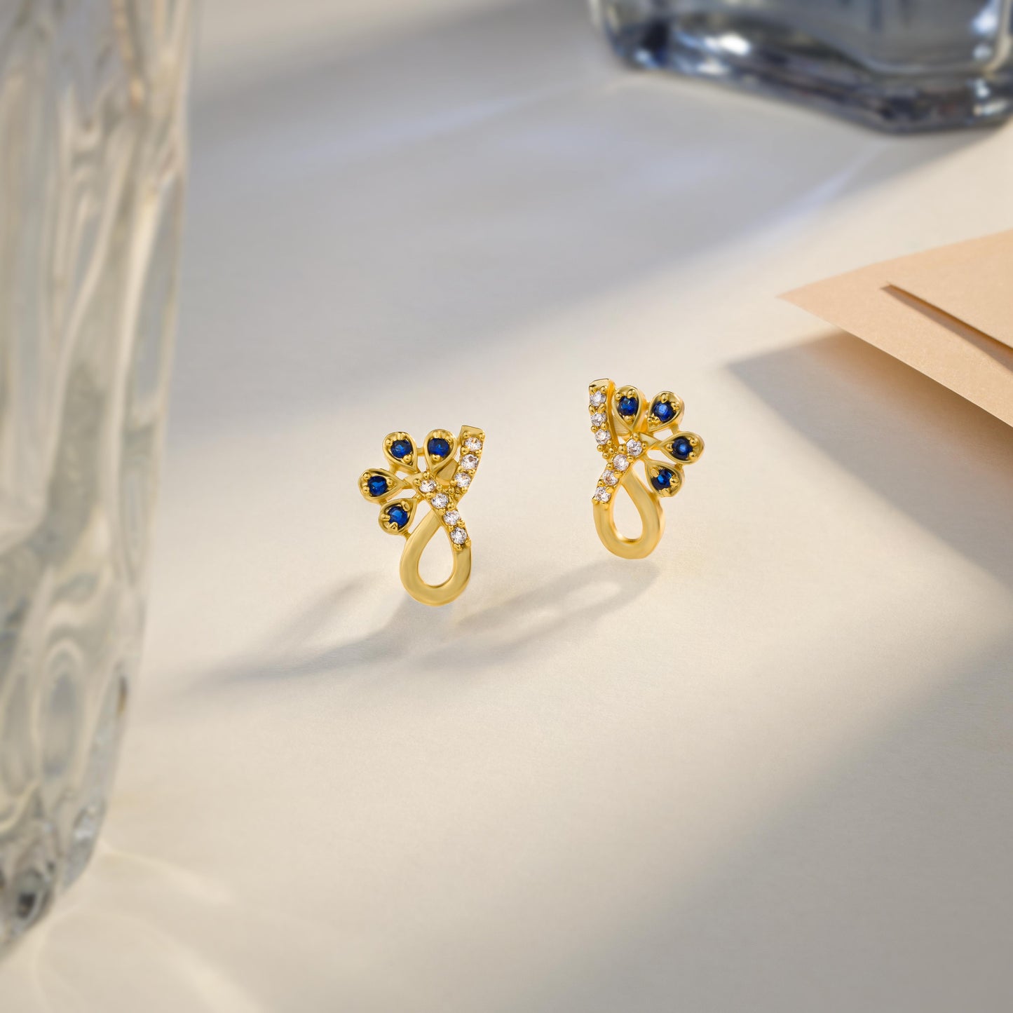 golden plated cz stud earrings