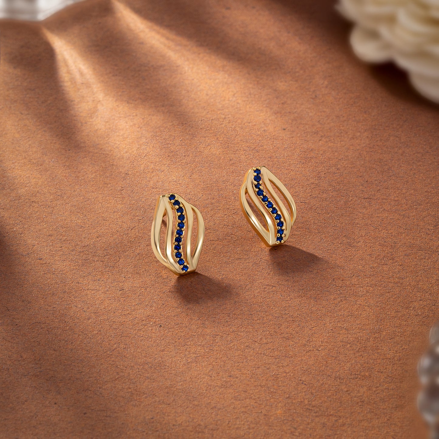 blue golden wave earrings