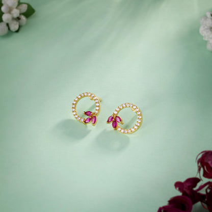 Red Crimson Bloom Circle Hypoallergenic Stud