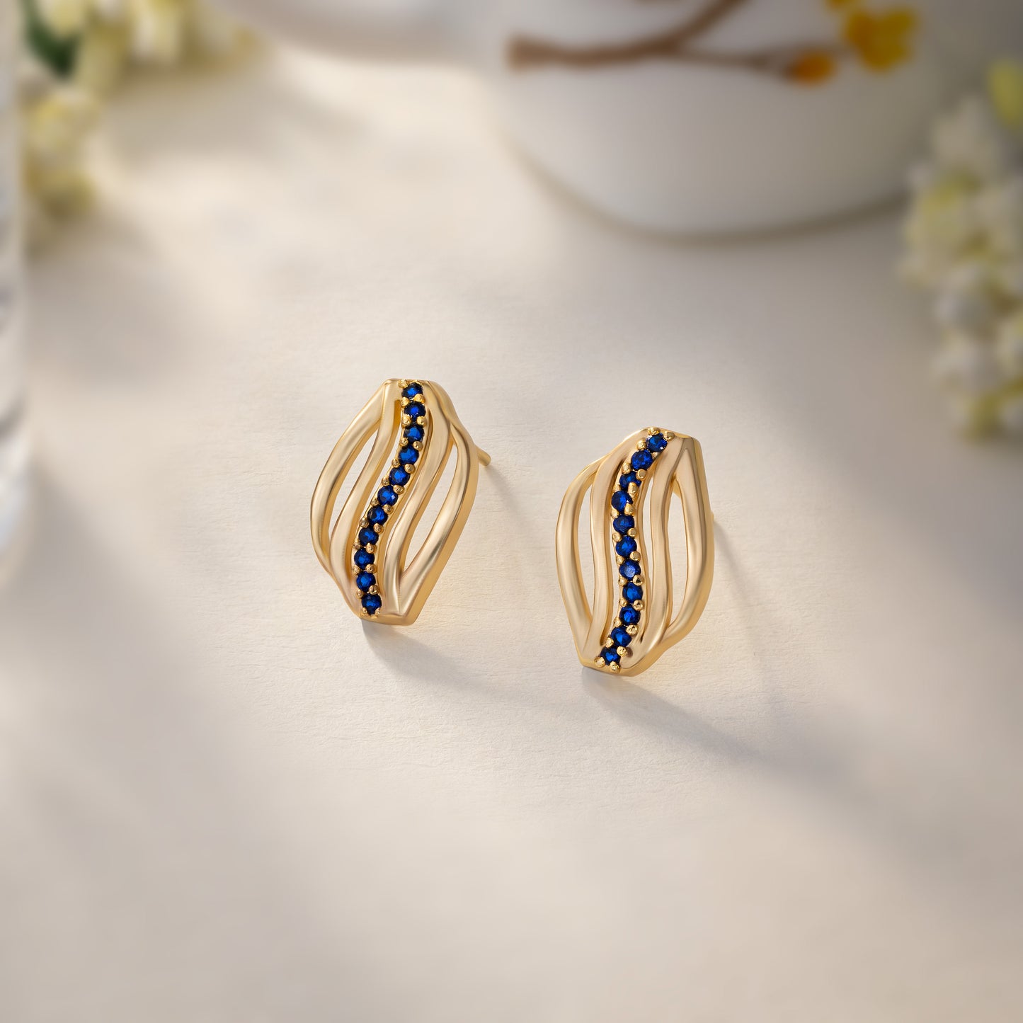 blue golden wave earrings