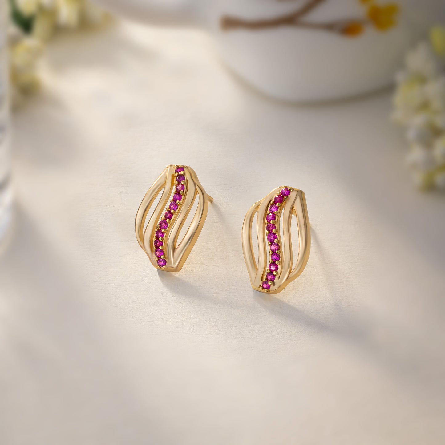 red golden wave earrings