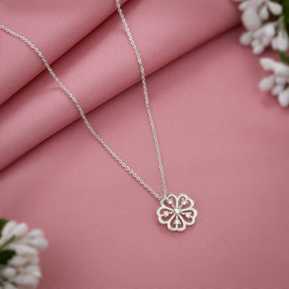 Silver Necklace with a Clover Design