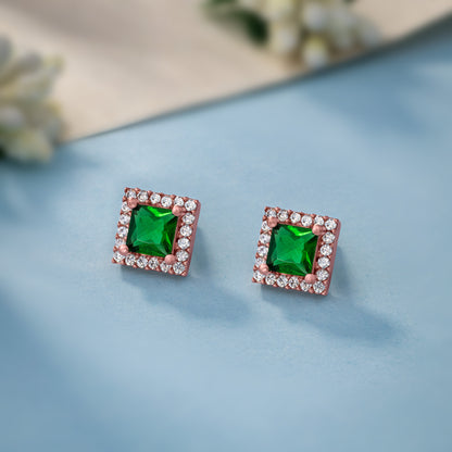 Exquisite Emerald and Diamond Stud Earrings