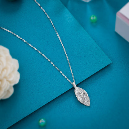 Silver Necklace with a Diamond Leaf Pendant